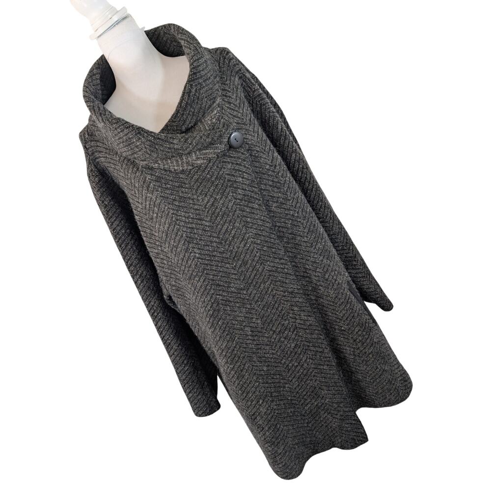 NWOT! ELLEN TRACY! CHARCOAL GRAY & BLACK ZIG ZAG, COWL NECK CARDIGAN SWEATER! 3X